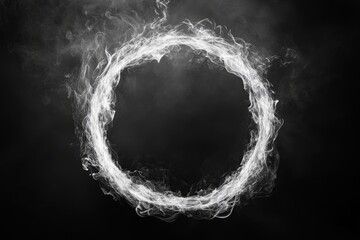 Aufkleber - In a white smoke cloud, there is an empty circle frame with a white smoke whirlpool. The circle frame is in white smoke clouds, surrounded by a blank space.