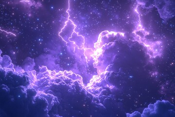 Aufkleber - In the night sky, there is purple lightning. Abstract background.