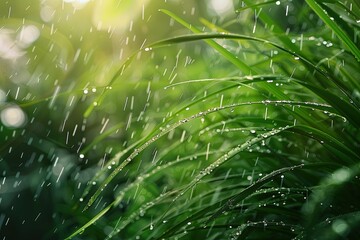 Wall Mural - a close up of grass with water drops on it