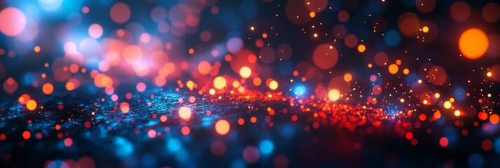 Poster - Neon lights emitting cyan and red sparks on a black background