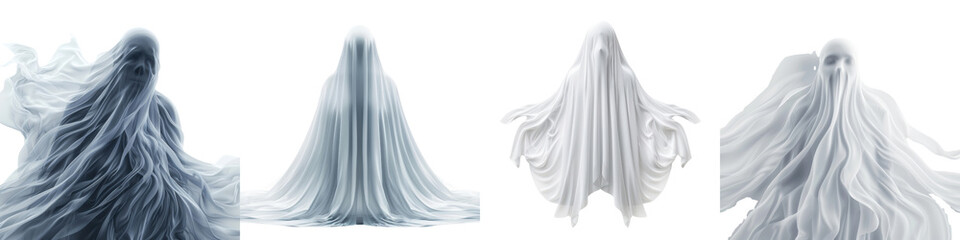 Wall Mural - four ghosts with long white hair are shown in a row