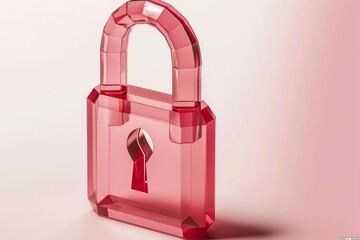 Wall Mural - Clear padlock in a pink neon glow, representing transparent yet secure digital operations.