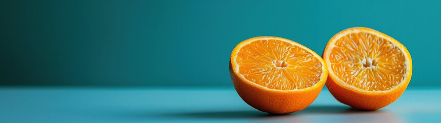 fresh half slice of orange on a blue background