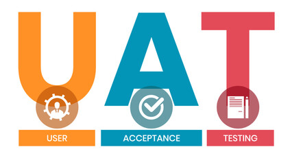 UAT or User Acceptance Testing for testing program in software development life cycle of concept design with illustration design on isolated white background