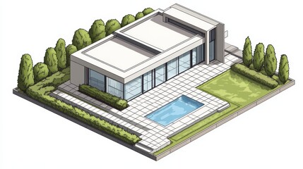 Wall Mural - A white house with a pool and a patio