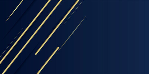 Elegant dark blue background with gold and glitter elements. Modern luxury abstract background, vector illustration.