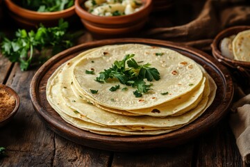 Wall Mural - A plate of tortillas with parsley on top