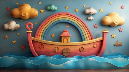 Wall Mural - Noah's Ark and rainbow illustration