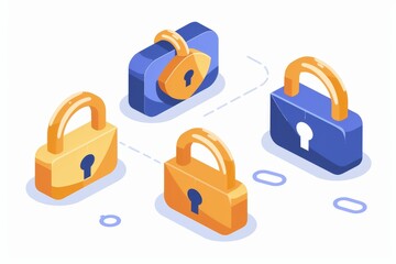 Wall Mural - colorful illustrated padlocks in a playful arrangement, depicting secure and easy-to-use digital sol
