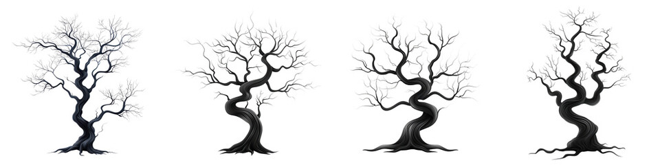 Wall Mural - Four different drawings of trees with the same trunk but different branches