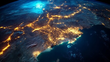 Canvas Print - A satellite photo of Palestine at night shows bright city lights scattered across the country, an important transport artery connecting Europe, Asia and Africa.