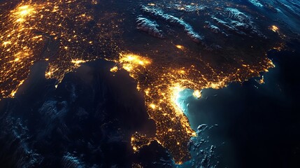 Canvas Print - A satellite photo of Palestine at night shows bright city lights scattered across the country, an important transport artery connecting Europe, Asia and Africa.