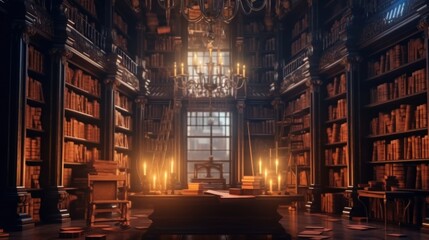 Antique Library With Candlelight