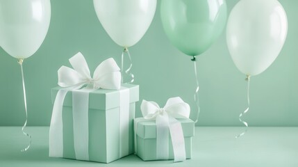 Canvas Print - A green box with a white bow sits next to a white box with a white bow