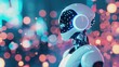 © AnyPic289 - A futuristic robot with a glowing helmet, surrounded by vibrant bokeh lights. Technology and innovation concepts.