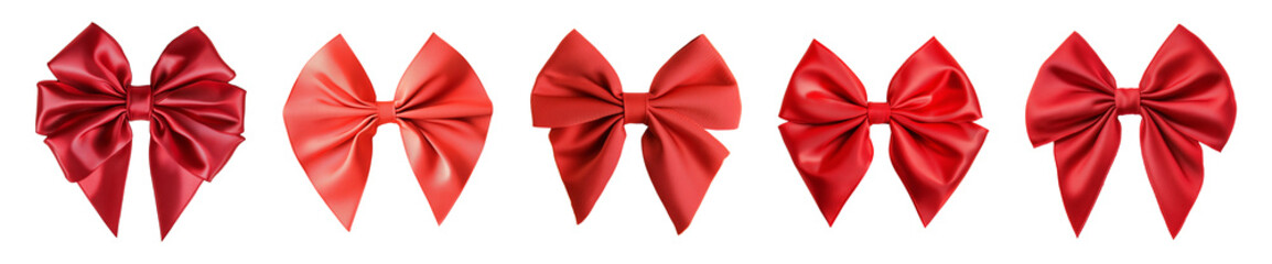 Poster - Collection of red bow isolated on a transparent background, cut-out, PNG