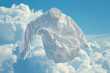 © Екатерина Ракунова - White shirt with ghost model floating in blue background. Snow-white shirt flies in the sky against the clouds. Perfectly white clothes after washing, without human body. Bleach, laundry, dry. Mockup