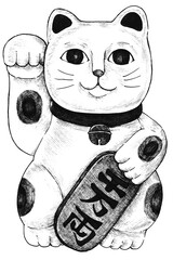 Wall Mural - Black and white maneki neko png isolated transparent