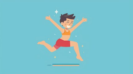 Canvas Print - A cartoon girl is jumping for joy.