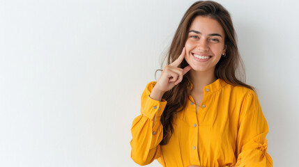 Canvas Print - young happy woman smiling on white background