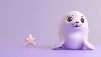 Canvas Print - A cute, cartoon seal pup on a purple background.