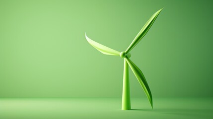 A green wind turbine stands on a green background, representing clean energy and sustainable development.