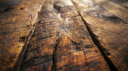 Wall Mural - Close-up of an old wooden table, aged wood texture background