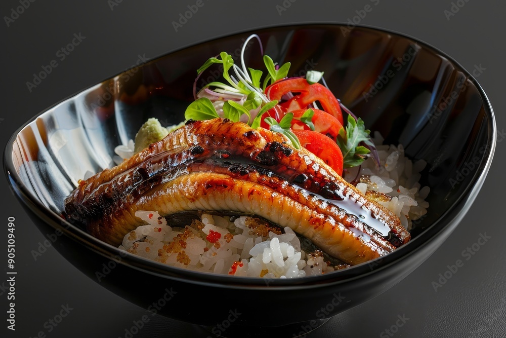Rice Bowl With Fresh Fish, Illustrate a modern twist on the traditional ...