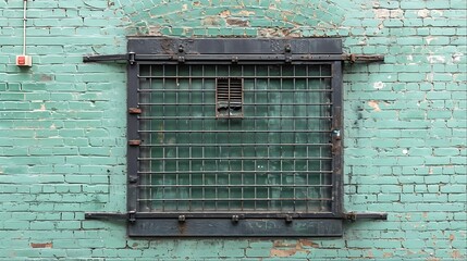 Weathered Brick Wall with Metal Window.