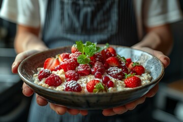 Poster - Deliciously Healthy Breakfast Bowl Filled With Fresh Berries Served on a Charming Plate