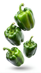 Wall Mural - Sweet green bell peppers Flying on white background