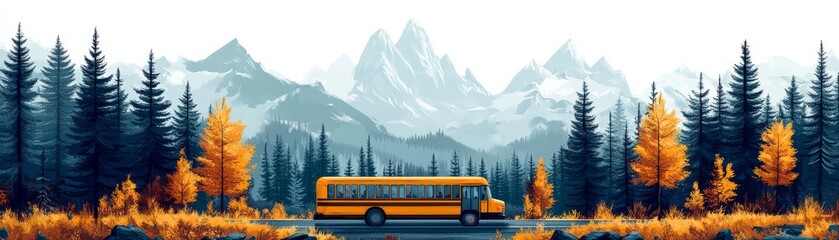 School bus, student transportation, yellow bus, school commute, safe travel, flat design illustration