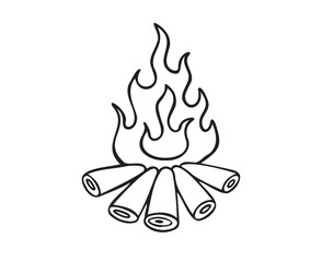 Wall Mural - Doodle campfire for camp. outline fire camping, hand drawn campfire for outdoor activities