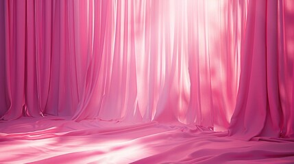 Wall Mural - A pink curtain stage with soft lighting and a spotlight