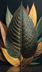 Canvas Print - leaves on black background