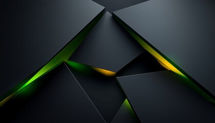 Wall Mural - Abstract geometric shapes with glowing green and yellow edges