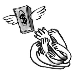 Poster - Hands reaching money png sticker, business doodle, transparent background