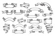 © Yanka - Hand drawn ribbons vintage set. Doodle style black color sketch. Isolated elements.