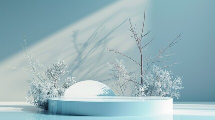 Wall Mural - Winter Motifs Podium, Modern Web Award Stage, Minimal Abstract, AI Created