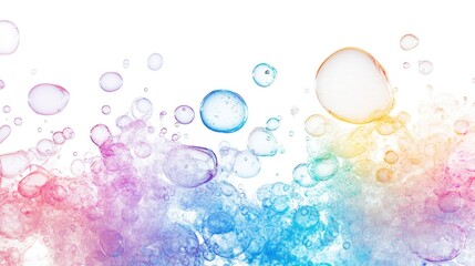 Bright and lively soap foam bubbles isolated on white, great for playful and creative visuals.