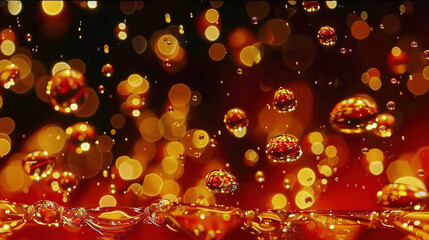 Poster -   A close-up of a group of bubbles on a reddish-black background with hazy backlights