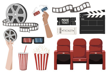 Canvas Print - Movie theater png illustration set, transparent background