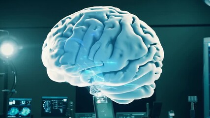 Wall Mural - a hologram of a human brain is showcased in a contemporary lab, highlighting advanced research and e