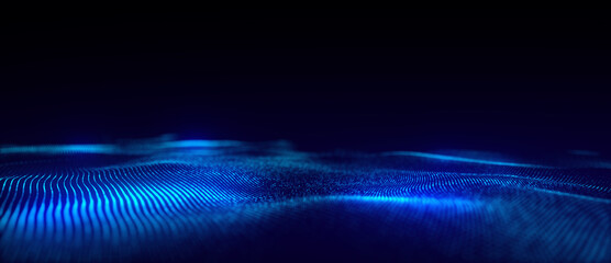 Wall Mural - color abstract wave background with dots and lines moving in space. technology illustration. futuris