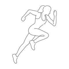 Wall Mural - Running woman png, minimal line art illustration, transparent background