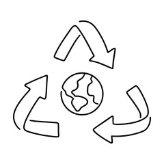 Sticker - Recyclable Earth png, minimal line art illustration, transparent background