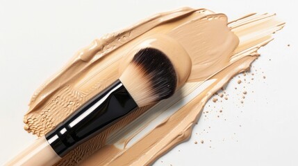 Beige concealer and foundation brush on white background