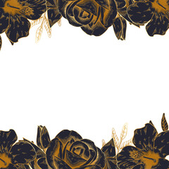 Canvas Print - Hand drawn black and gold rose border design element