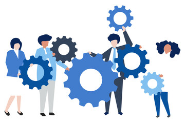 Wall Mural - People teamwork illustration png, people and gears design characters transparent background