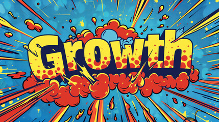 Aufkleber - Colorful illustration featuring the word growth exploding in a comic book style